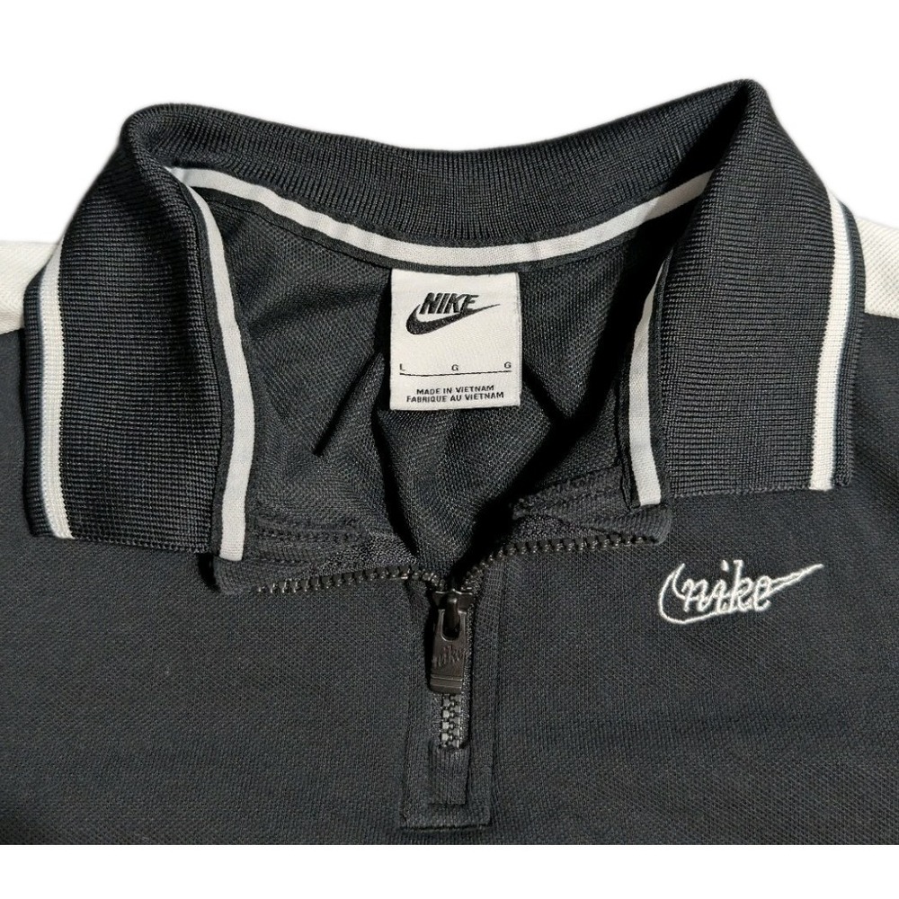Nike Girls Cropped Quarter Zip Polo Shirt Youth Large Black White Short Sleeve - Picture 2 of 6